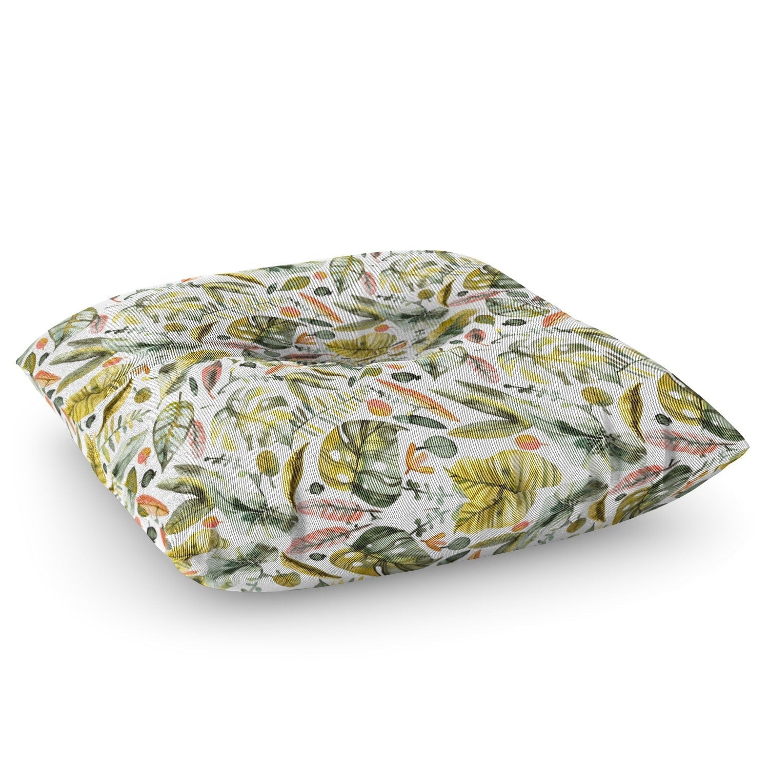 Ninola Design Botanic Retreat Tropical Jungle Leaves Botanical Green Orange Floor Pillow Square