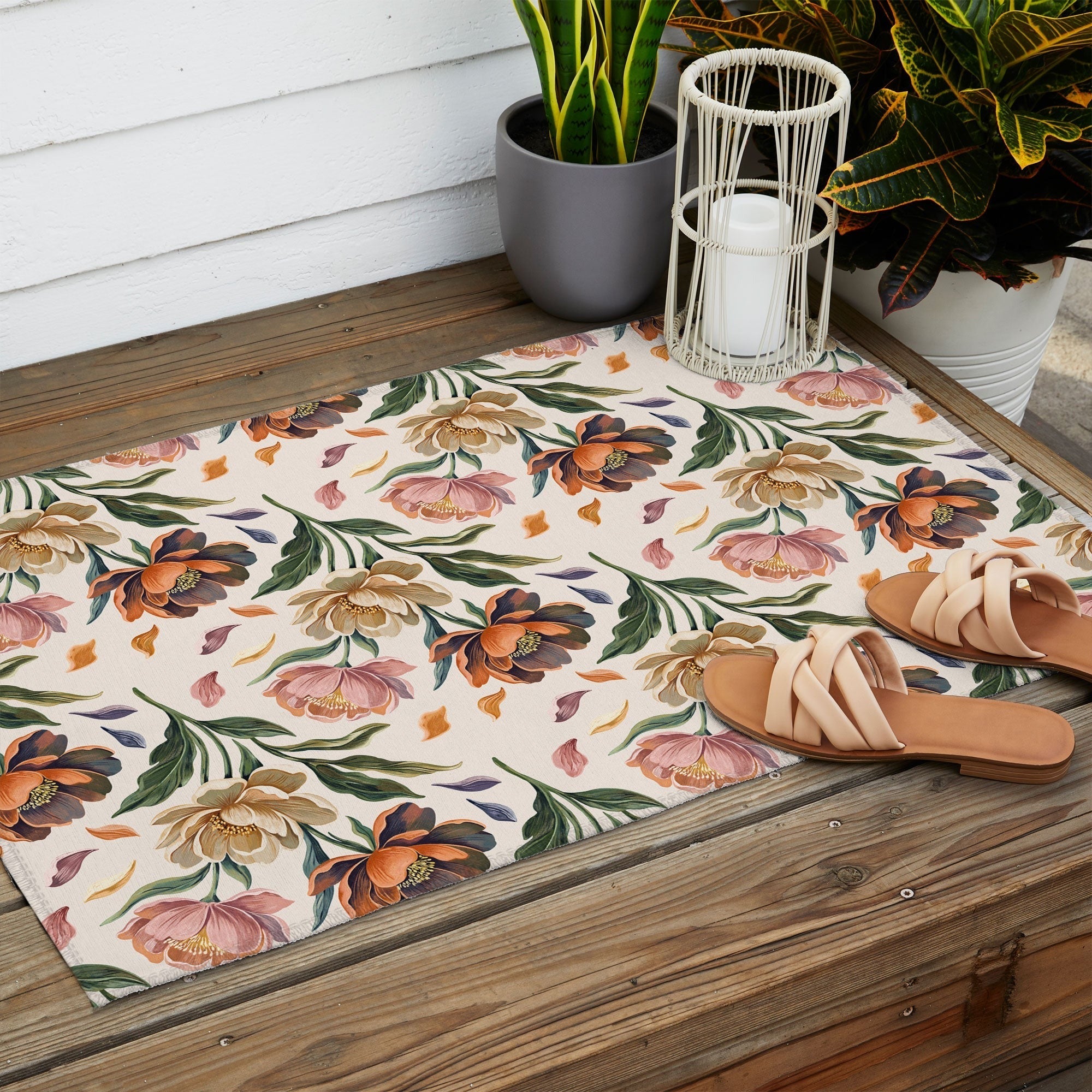 Marta Barragan Camarasa Hand Painted Peony Florals Outdoor Rug