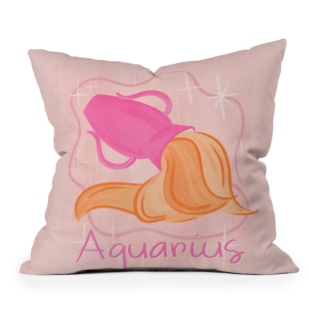 Little Om Zodiac Sign Aquarius Outdoor Throw Pillow