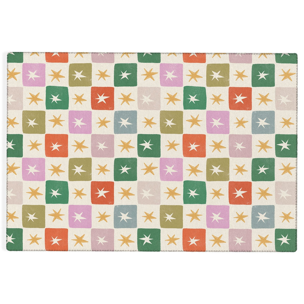 LouBruzzoni Retro Star Block Pattern Outdoor Rug