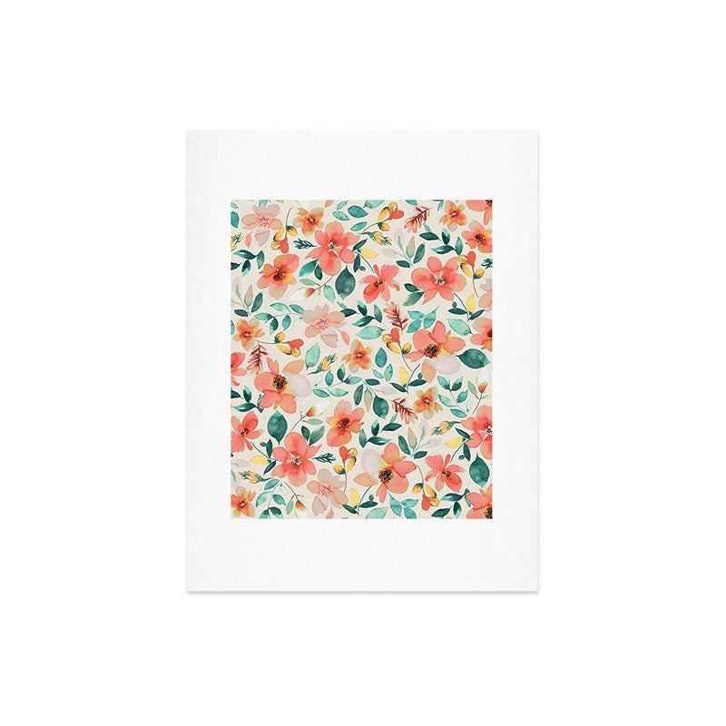 Ninola Design Botanic Retreat Tropical Whimsical Flowers Coral Green Art Print