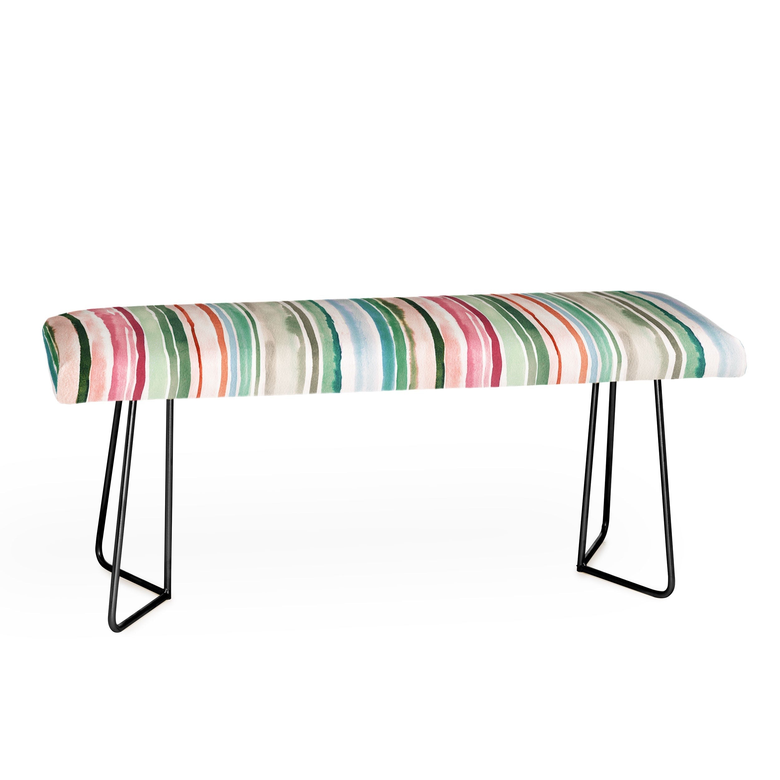 Ninola Design Botanic Retreat Watercolor Stripes Green Orange Red Bench