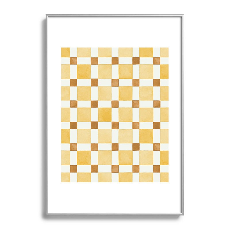 Ninola Design Everyday Artifact Checker Mosaic Tiles Geometry Yellow Metal Framed Art Print