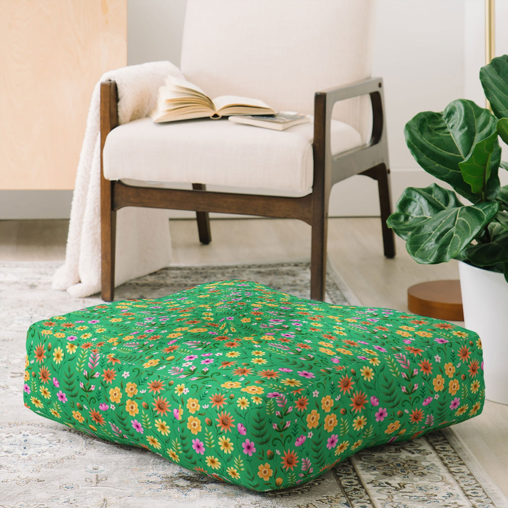 Pimlada Phuapradit Ditsy Spring Floral Green Floor Pillow Square