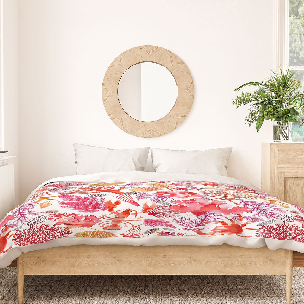 Ninola Design Botanic Retreat Coral Reef Crab Lobster Red Duvet Cover