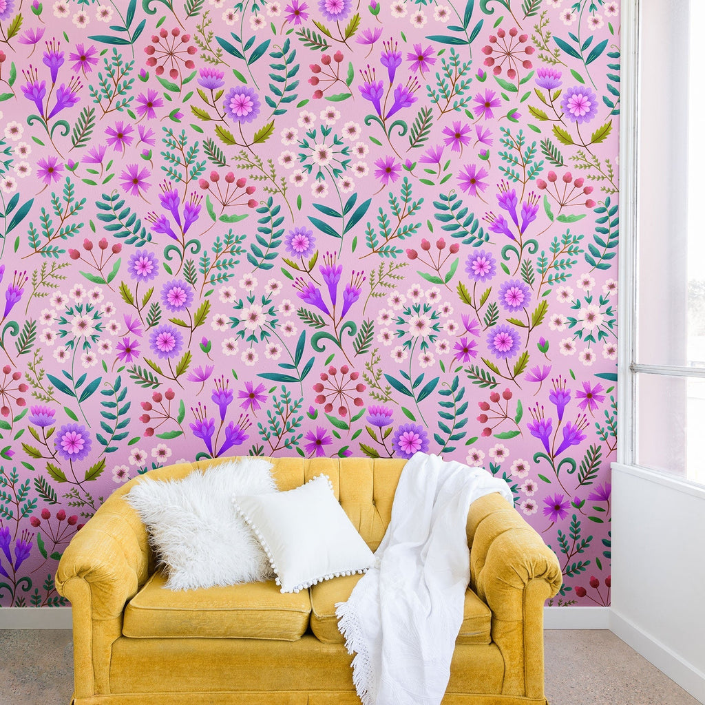 Pimlada Phuapradit Ditsy Purple Floral Half Drop Wall Mural