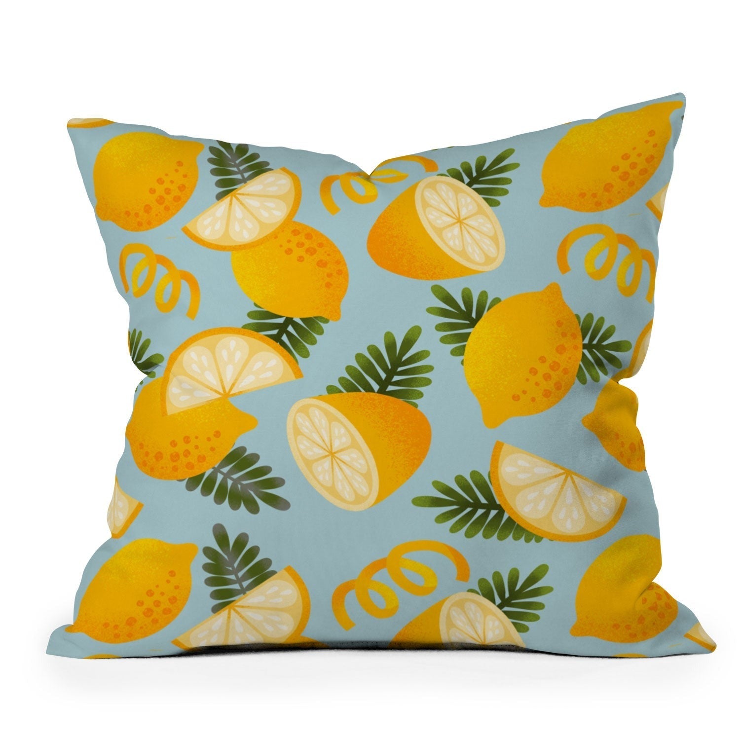 Jessica Molina Lemon Pattern on Sky Blue Outdoor Throw Pillow