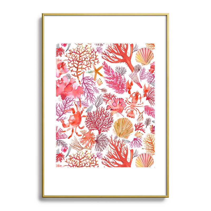 Ninola Design Botanic Retreat Coral Reef Crab Lobster Red Metal Framed Art Print