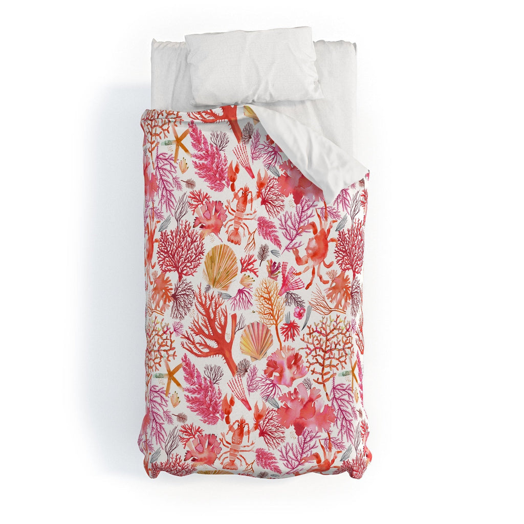 Ninola Design Botanic Retreat Coral Reef Crab Lobster Red Duvet Cover