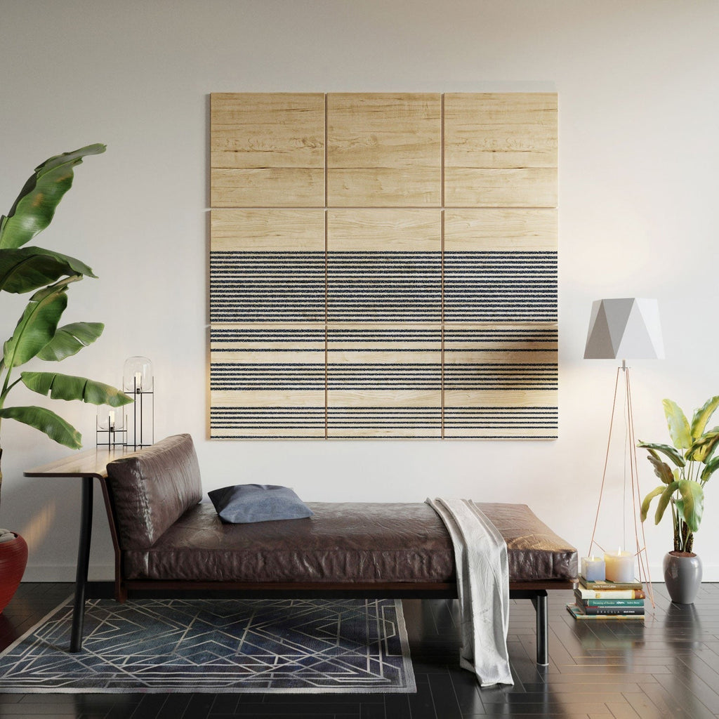 Kierkegaard Design Studio organic stripes naut navy blue and white Wood Wall Mural