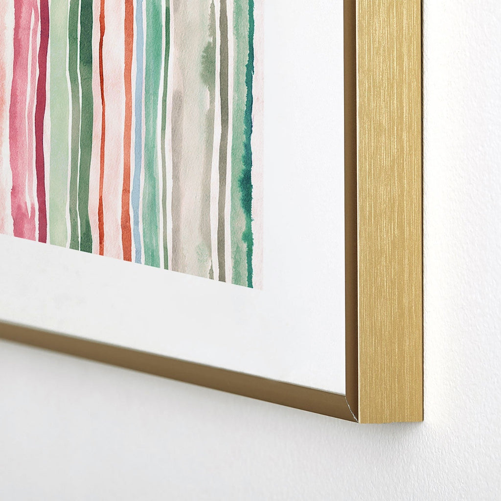 Ninola Design Botanic Retreat Watercolor Stripes Green Orange Red Metal Framed Art Print