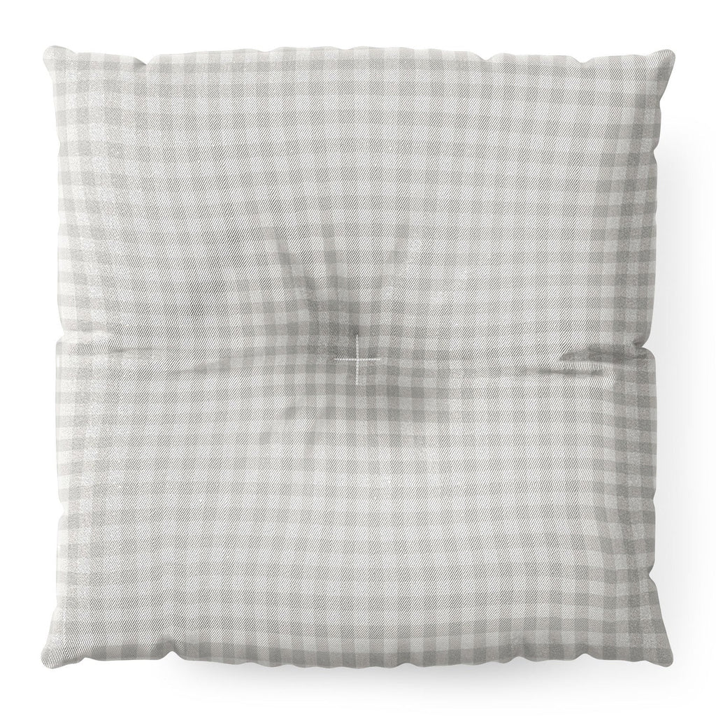 Colour Poems Gingham Plaid Pattern Cloud White Floor Pillow Square