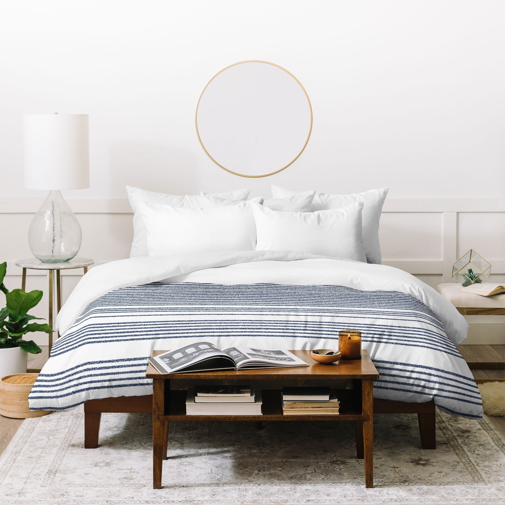 Kierkegaard Design Studio organic stripes naut navy blue and white Duvet Cover