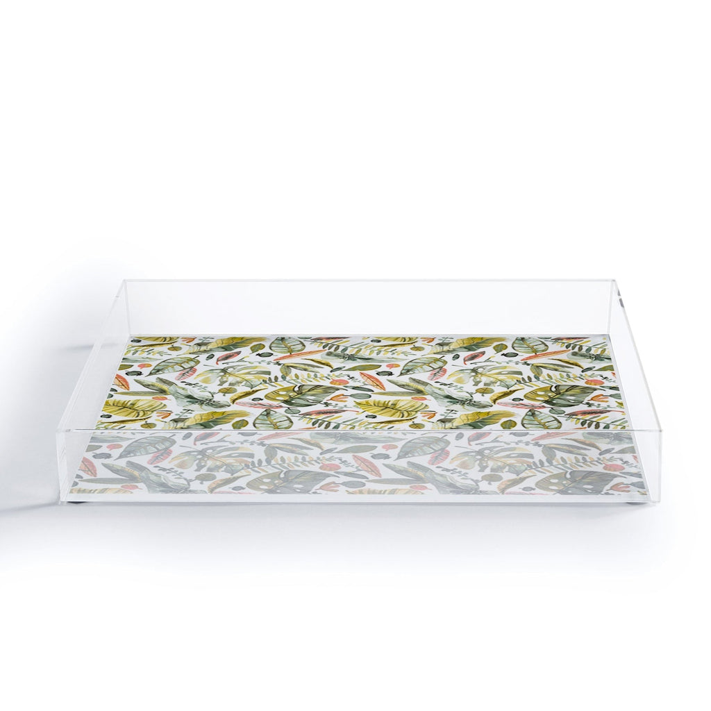 Ninola Design Botanic Retreat Tropical Jungle Leaves Botanical Green Orange Acrylic Tray