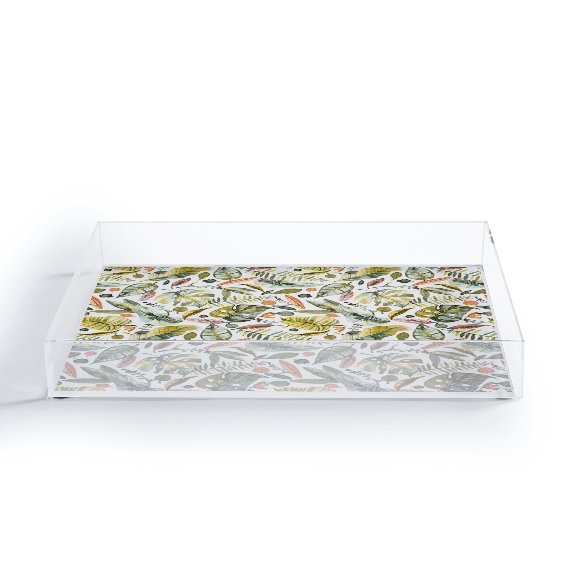 Ninola Design Botanic Retreat Tropical Jungle Leaves Botanical Green Orange Acrylic Tray