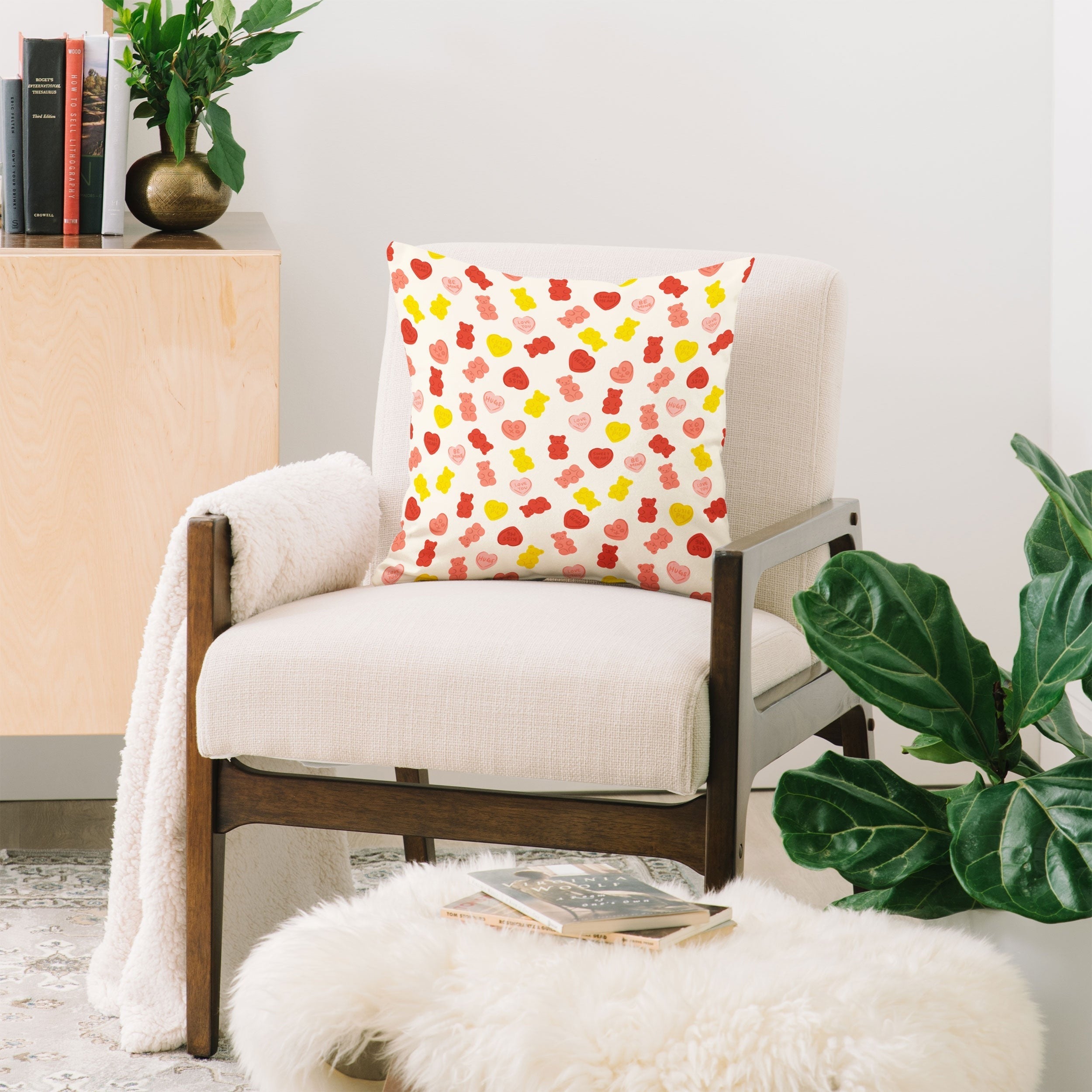Design by Spark Gummy Bears and Candy Hearts Valentines Throw Pillow