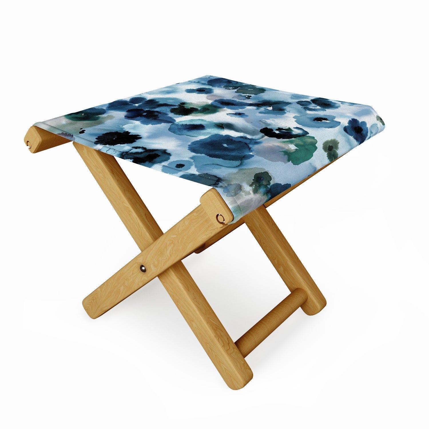 Ninola Design Botanic Retreat Ombre Abstract Watercolor Flowers Blue Navy Folding Stool