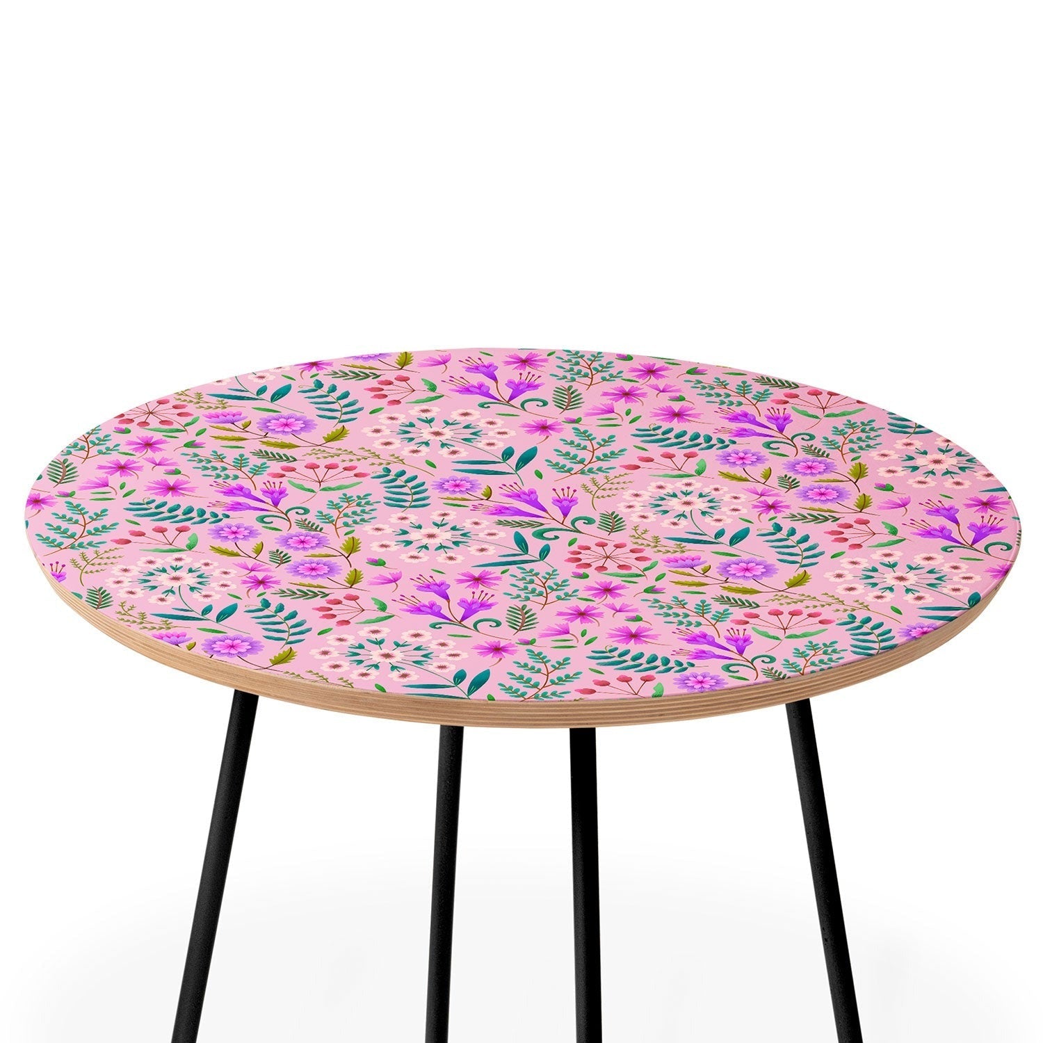 Pimlada Phuapradit Ditsy Purple Floral Half Drop Round Side Table