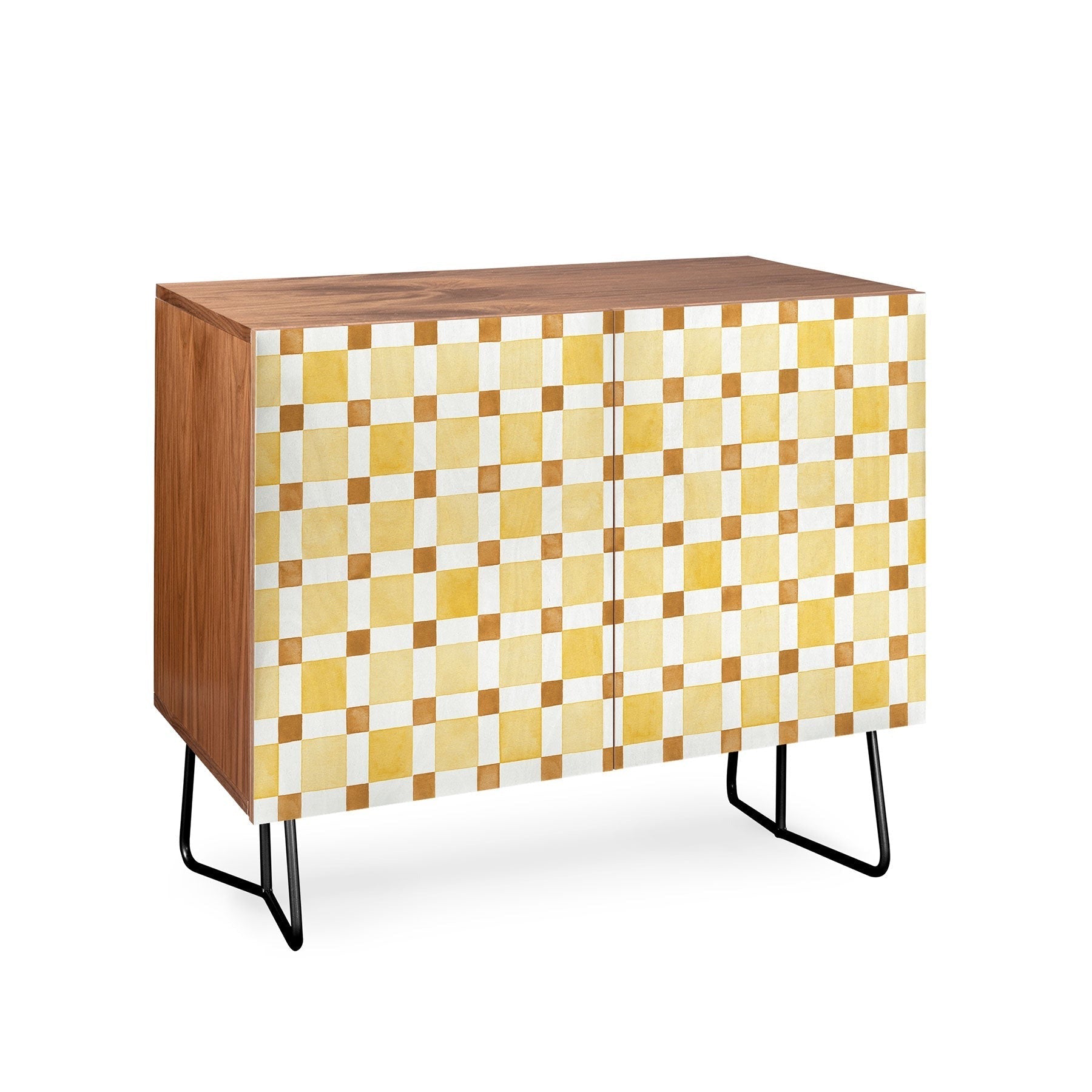 Ninola Design Everyday Artifact Checker Mosaic Tiles Geometry Yellow Credenza