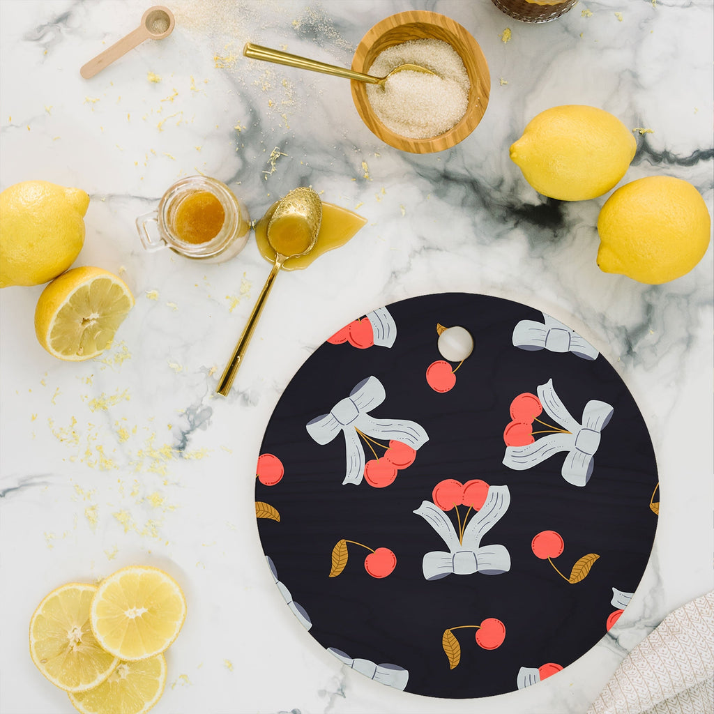 Jennifer Labre Cherries and Bows Cutting Board Round