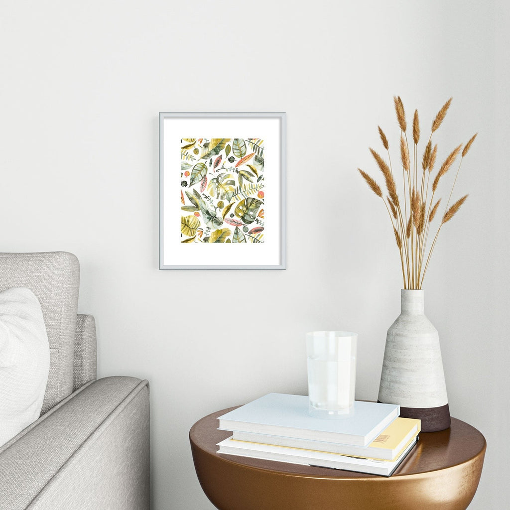 Ninola Design Botanic Retreat Tropical Jungle Leaves Botanical Green Orange Metal Framed Art Print