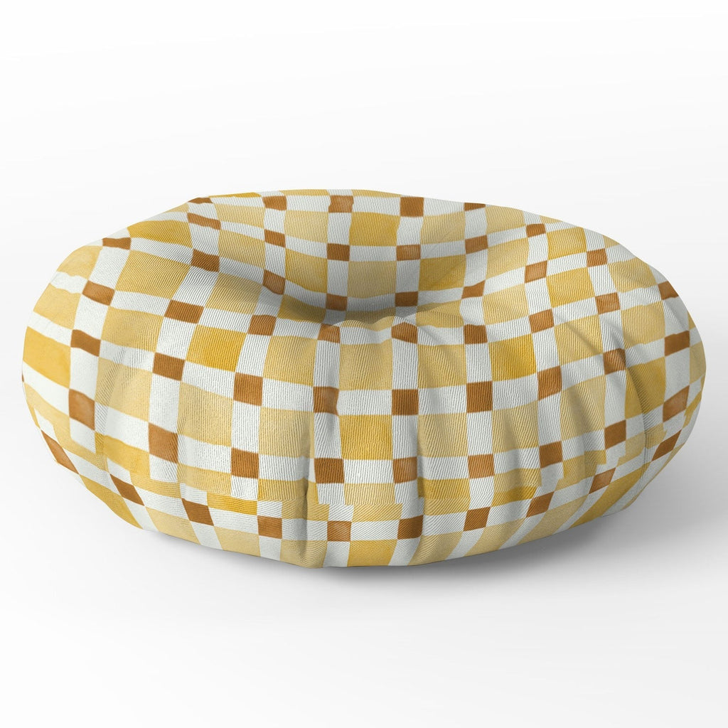 Ninola Design Everyday Artifact Checker Mosaic Tiles Geometry Yellow Floor Pillow Round