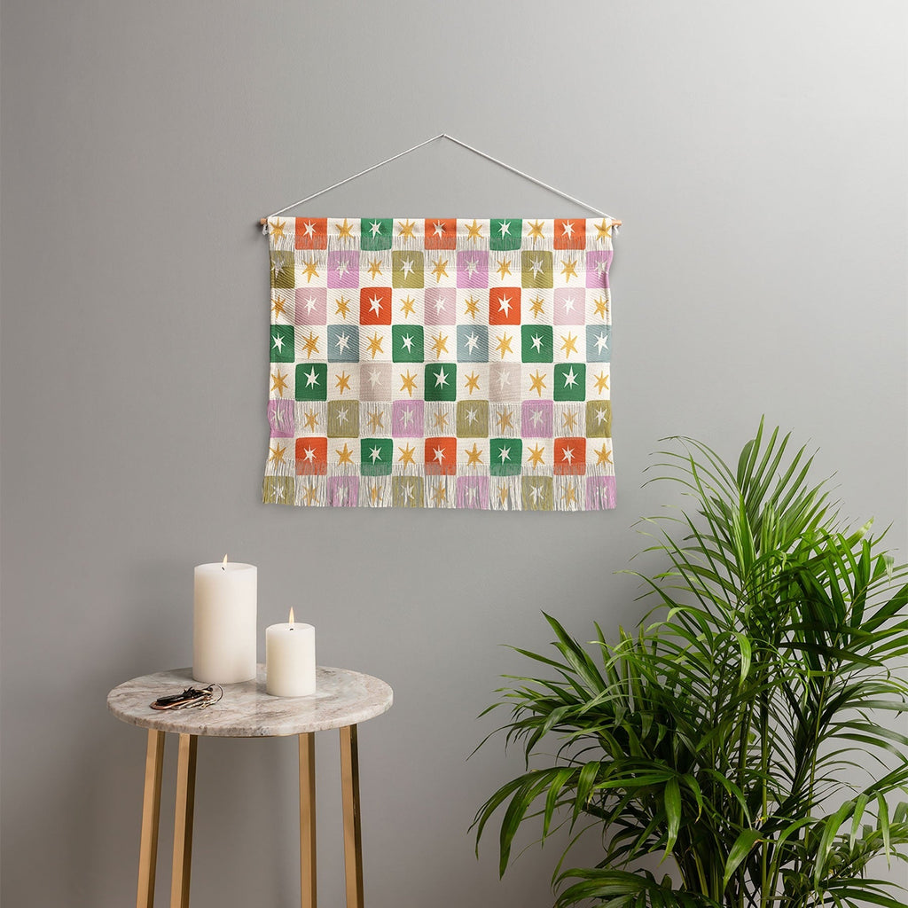 LouBruzzoni Retro Star Block Pattern Wall Hanging Landscape
