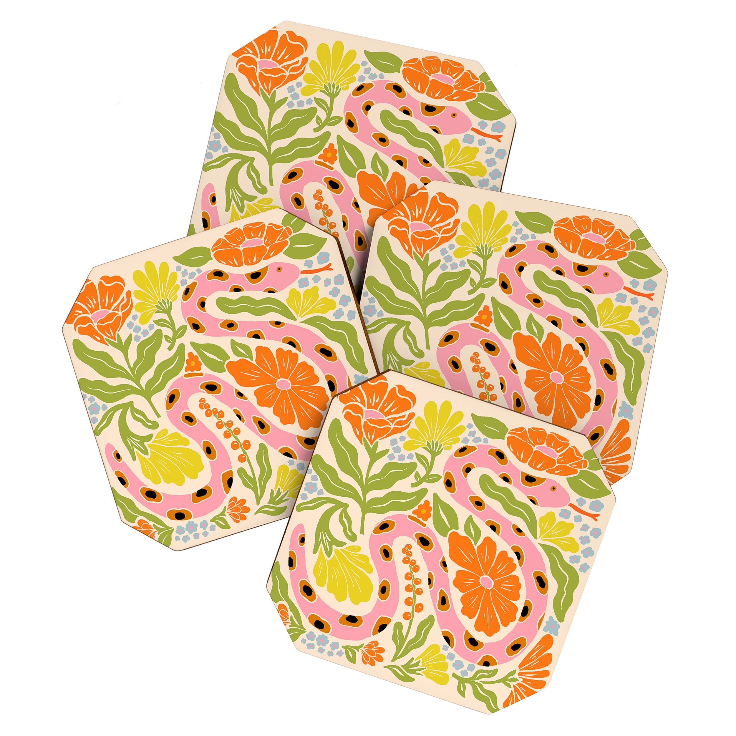 Jaclyn Caris Snake in the Garden Coaster Set