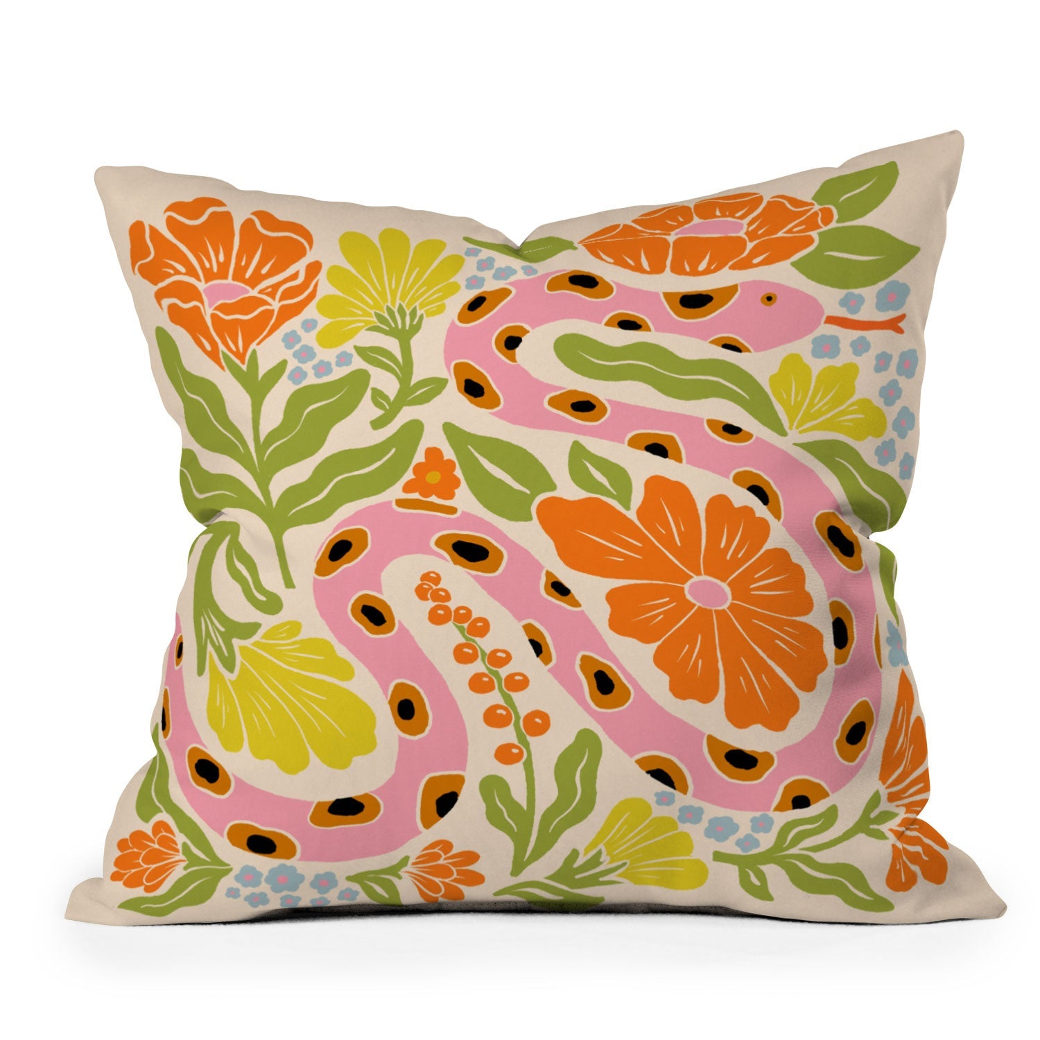 Jaclyn Caris Snake in the Garden Outdoor Throw Pillow