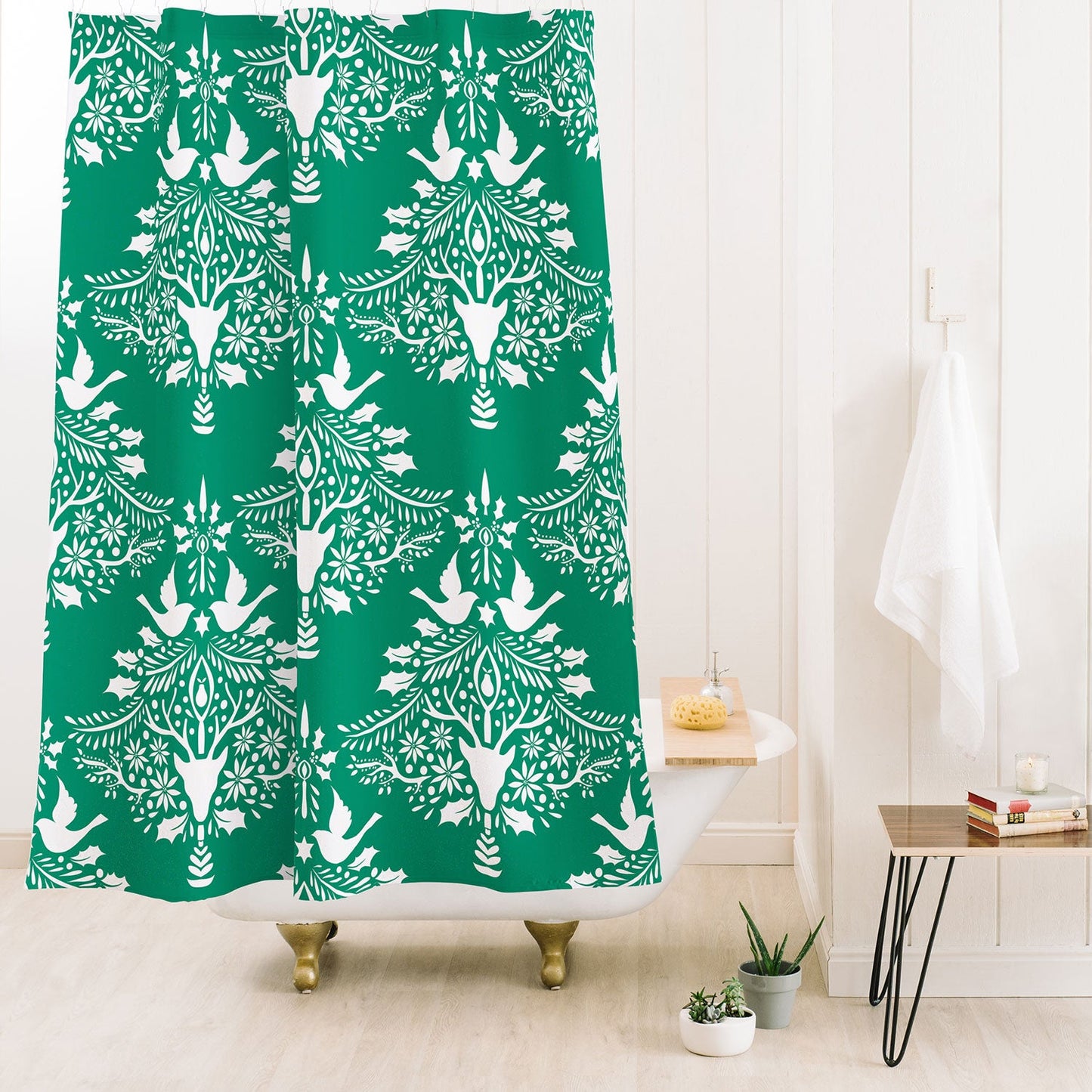 Jacqueline Maldonado Christmas Paper Cutting Green Shower Curtain