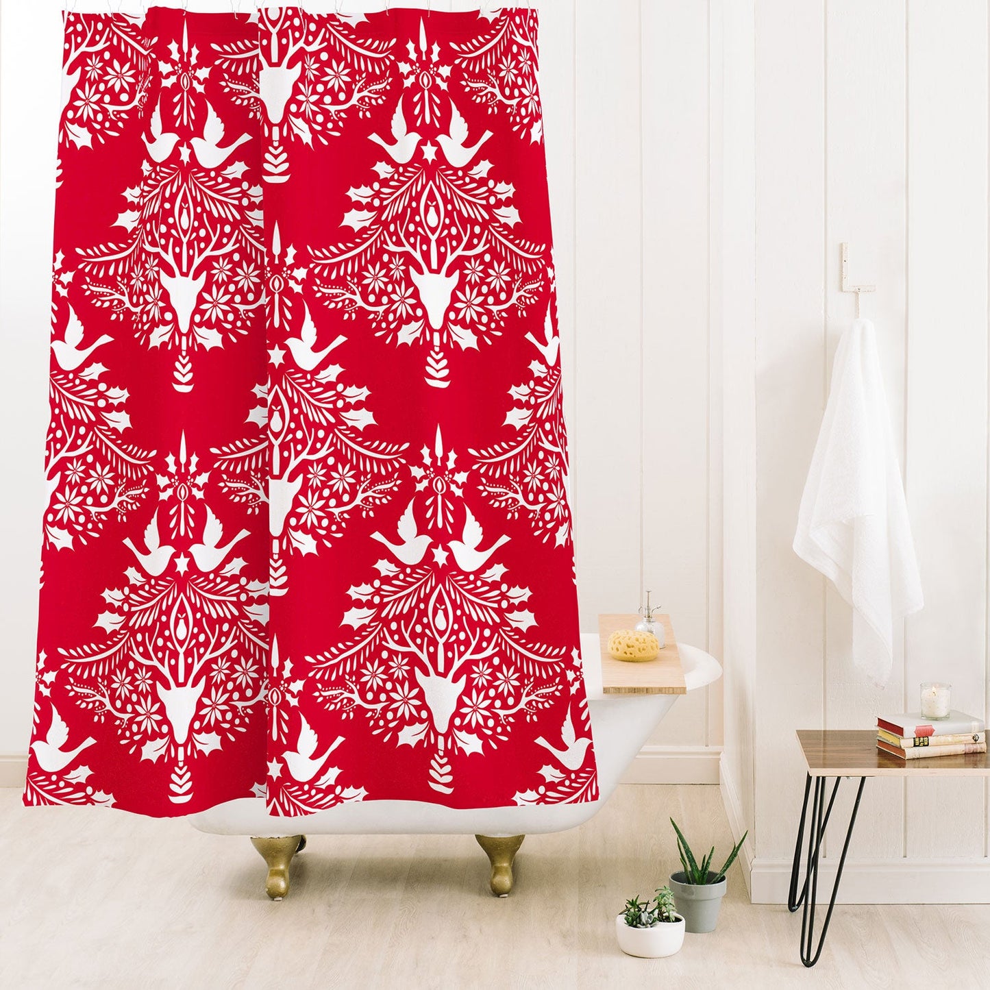 Jacqueline Maldonado Christmas Paper Cutting Red Shower Curtain