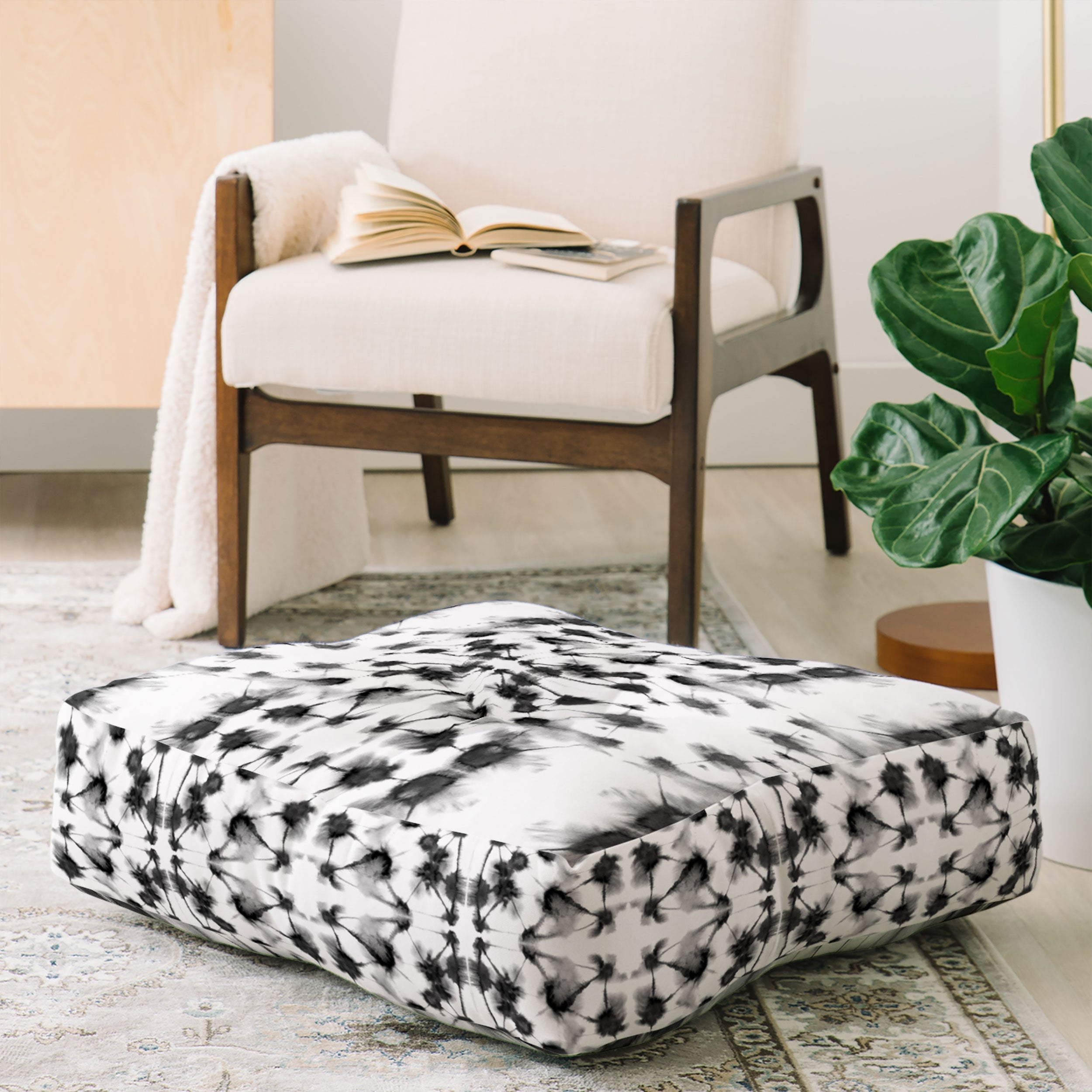 Jacqueline Maldonado Mirror Dye Black and White Floor Pillow Square