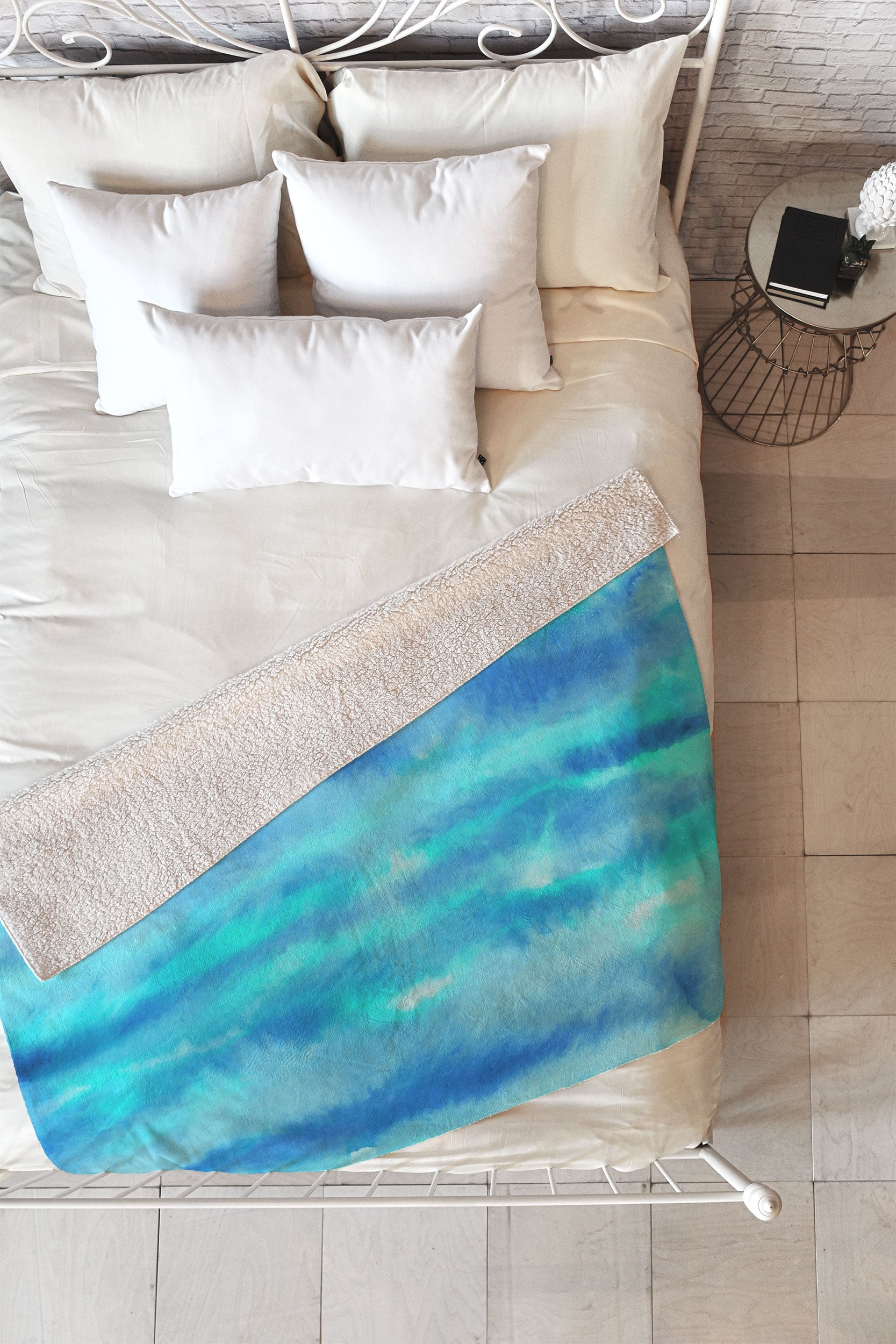 Jacqueline Maldonado Ombre Waves Blue Green Fleece Throw Blanket