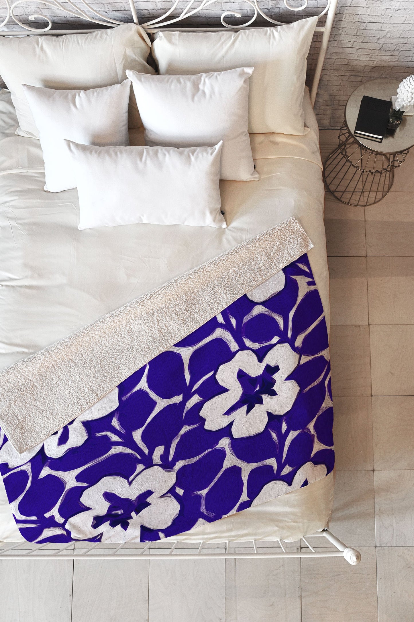 Jacqueline Maldonado Painted Floral Cobalt Fleece Throw Blanket
