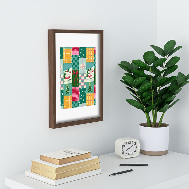 LouBruzzoni Cozy Christmas Patchwork Recessed Framing Rectangle