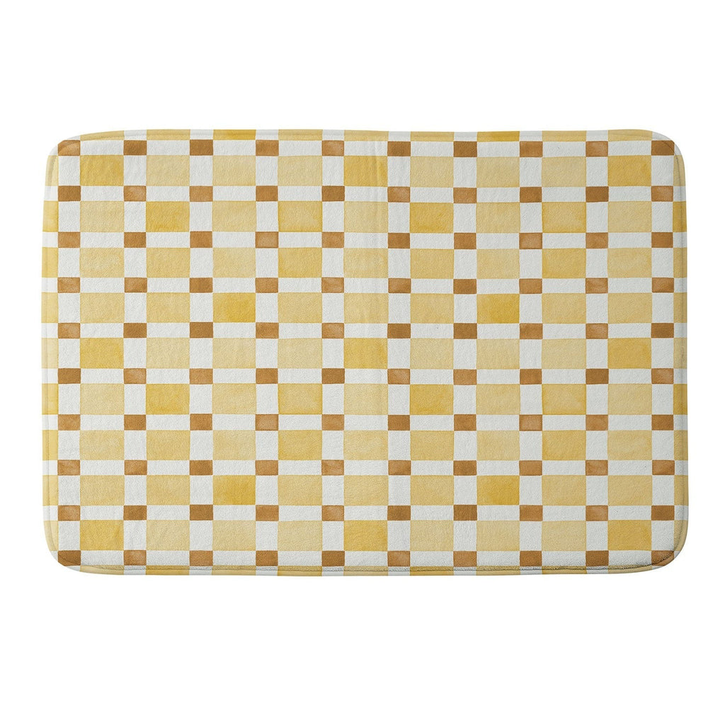 Ninola Design Everyday Artifact Checker Mosaic Tiles Geometry Yellow Memory Foam Bath Mat