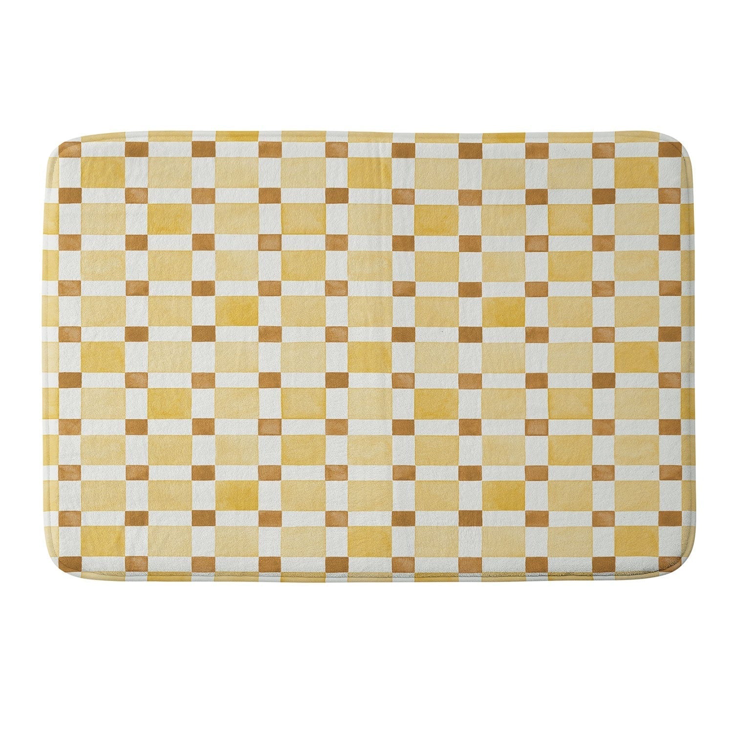 Ninola Design Everyday Artifact Checker Mosaic Tiles Geometry Yellow Memory Foam Bath Mat