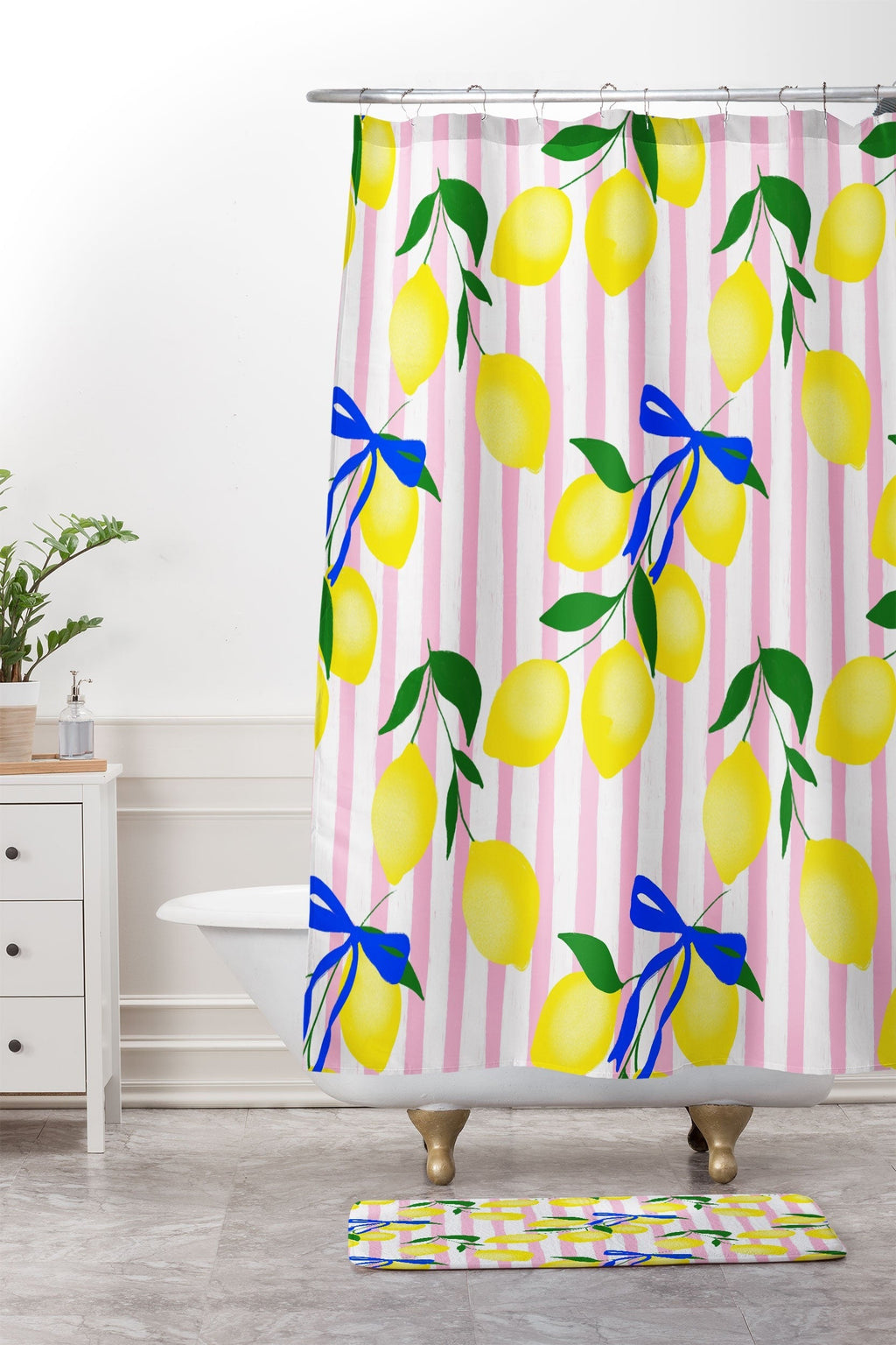 Design by Spark Zesty Lemons and Stripes Memory Foam Bath Mat