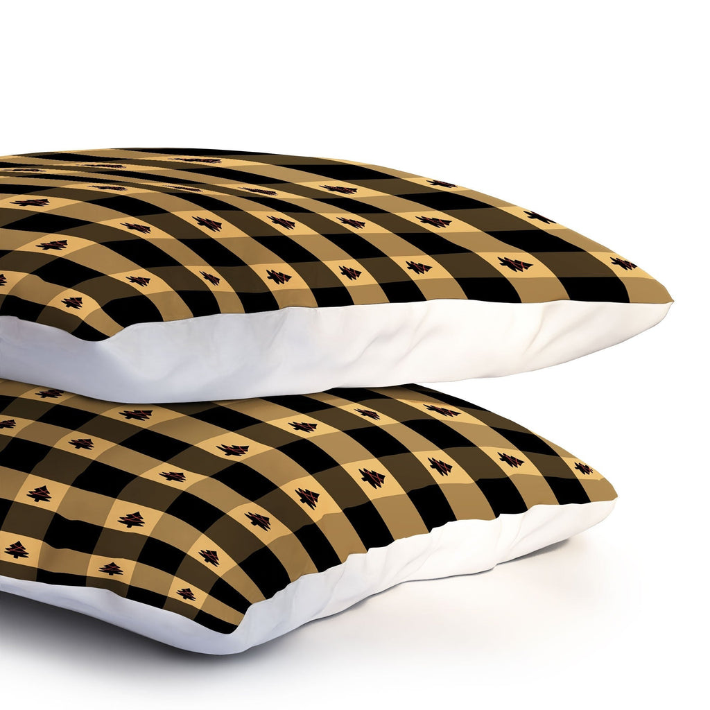 Design by Spark Black Gold Tree Tree Gingham Pillow Shams