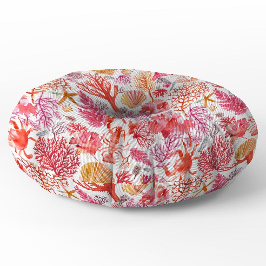Ninola Design Botanic Retreat Coral Reef Crab Lobster Red Floor Pillow Round