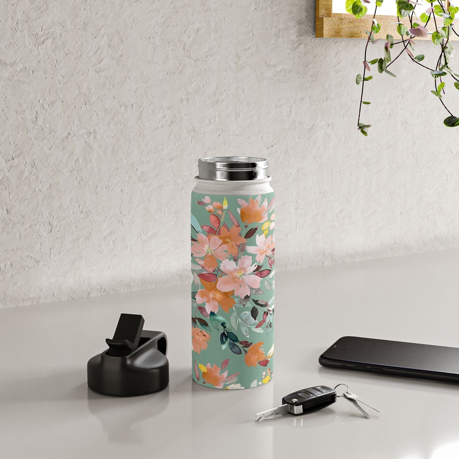 Ninola Design Botanic Retreat Floral Oleander Whimsical Teal Green Water Bottle