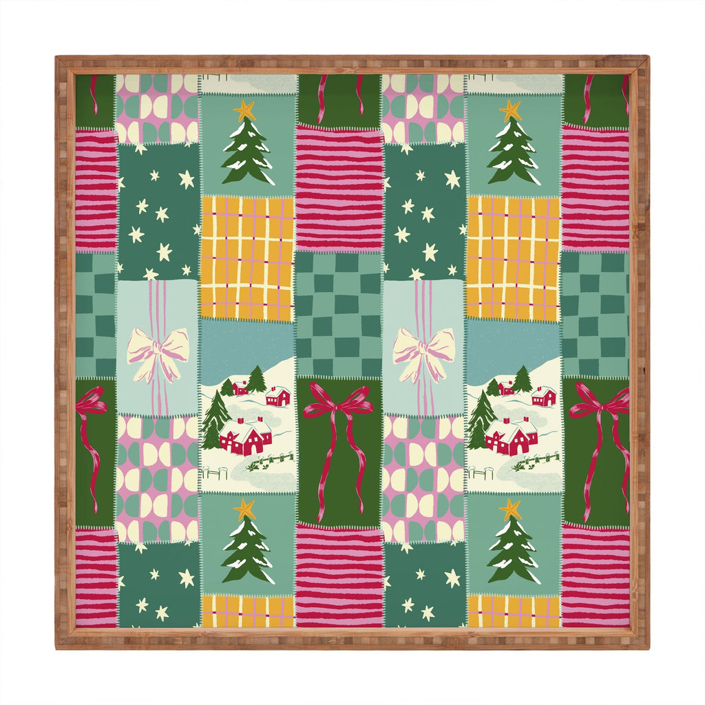 LouBruzzoni Cozy Christmas Patchwork Square Tray