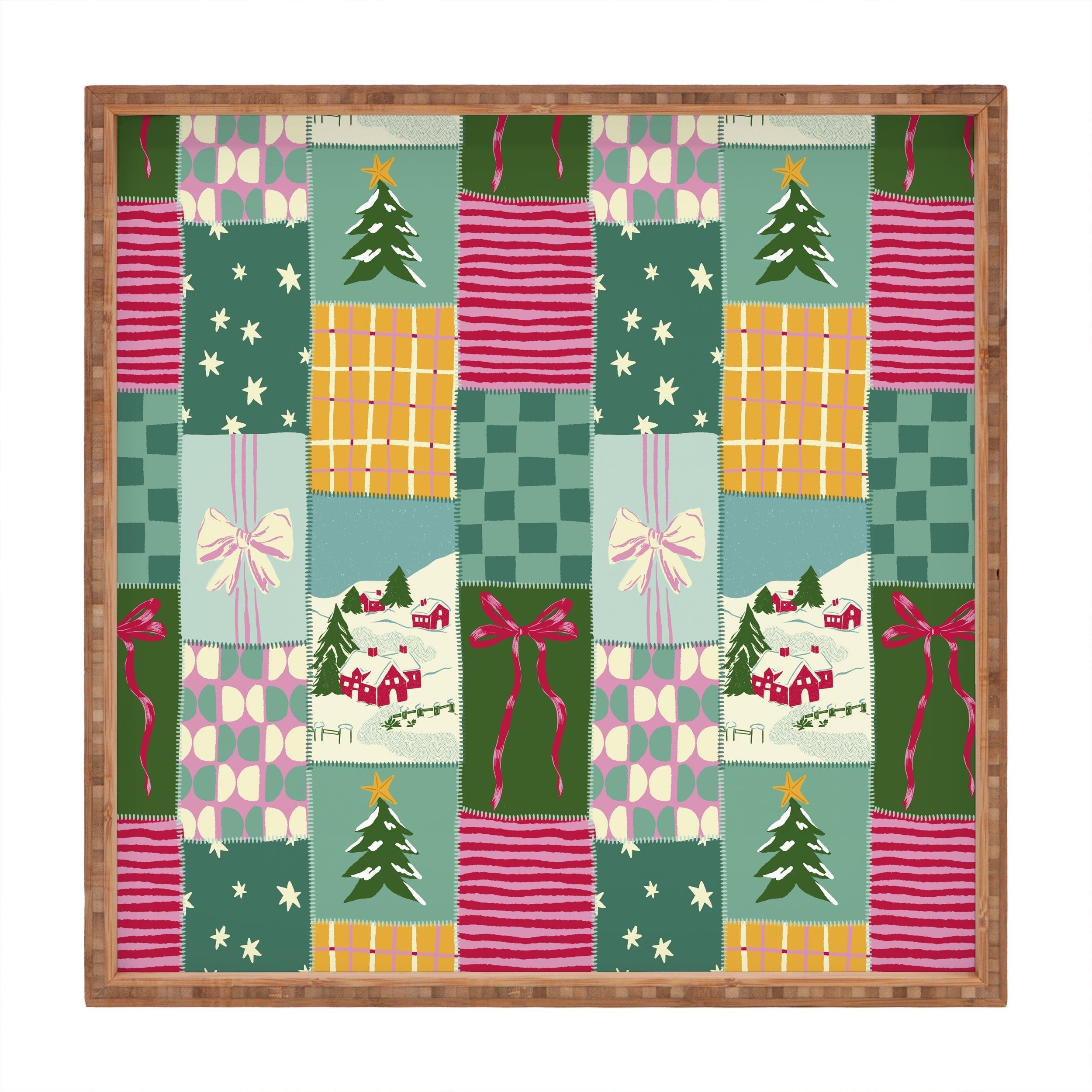 LouBruzzoni Cozy Christmas Patchwork Square Tray