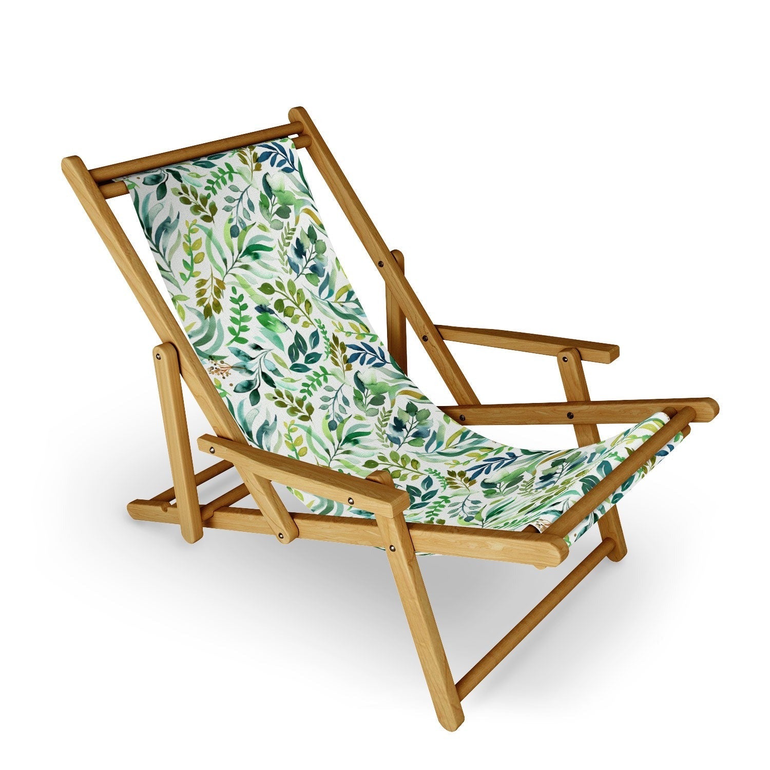 Ninola Design Botanic Retreat Loose Botanical Leaves Watercolor Green Sling Chair