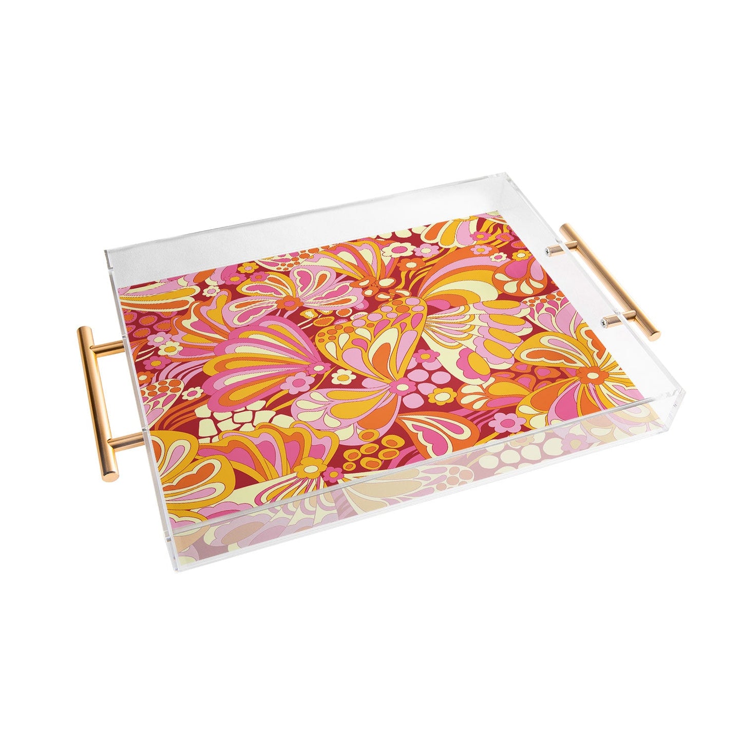 Jenean Morrison Abstract Butterfly Pink Acrylic Tray