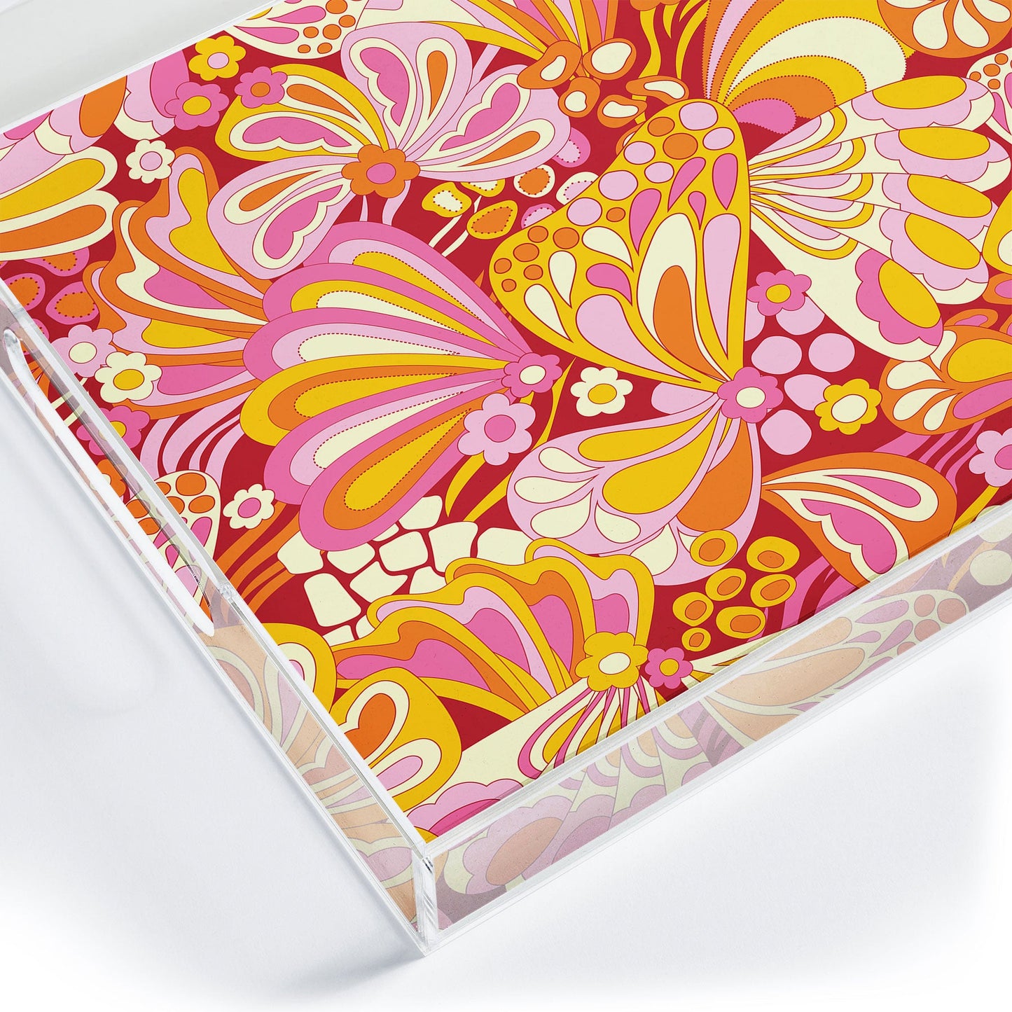 Jenean Morrison Abstract Butterfly Pink Acrylic Tray