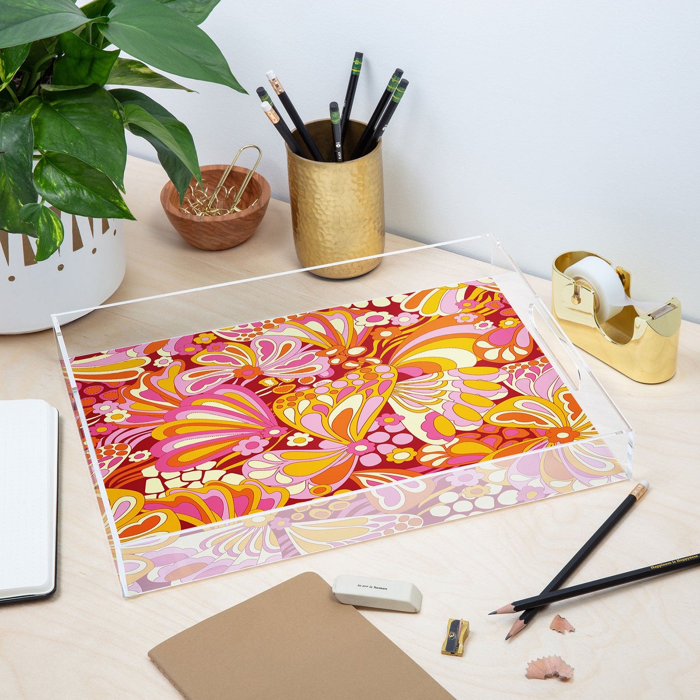 Jenean Morrison Abstract Butterfly Pink Acrylic Tray