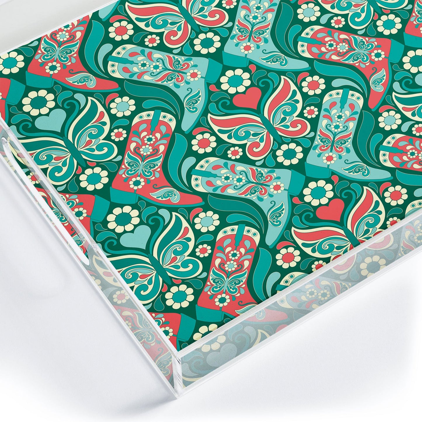 Jenean Morrison Boots and Butterflies Blue Acrylic Tray