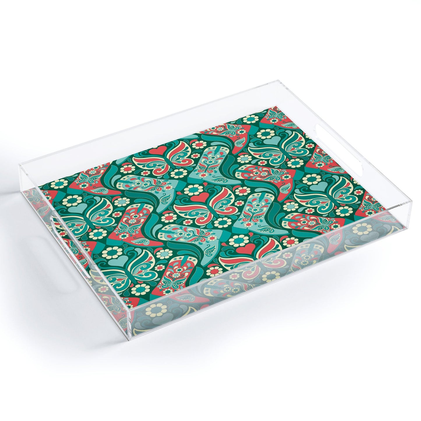 Jenean Morrison Boots and Butterflies Blue Acrylic Tray