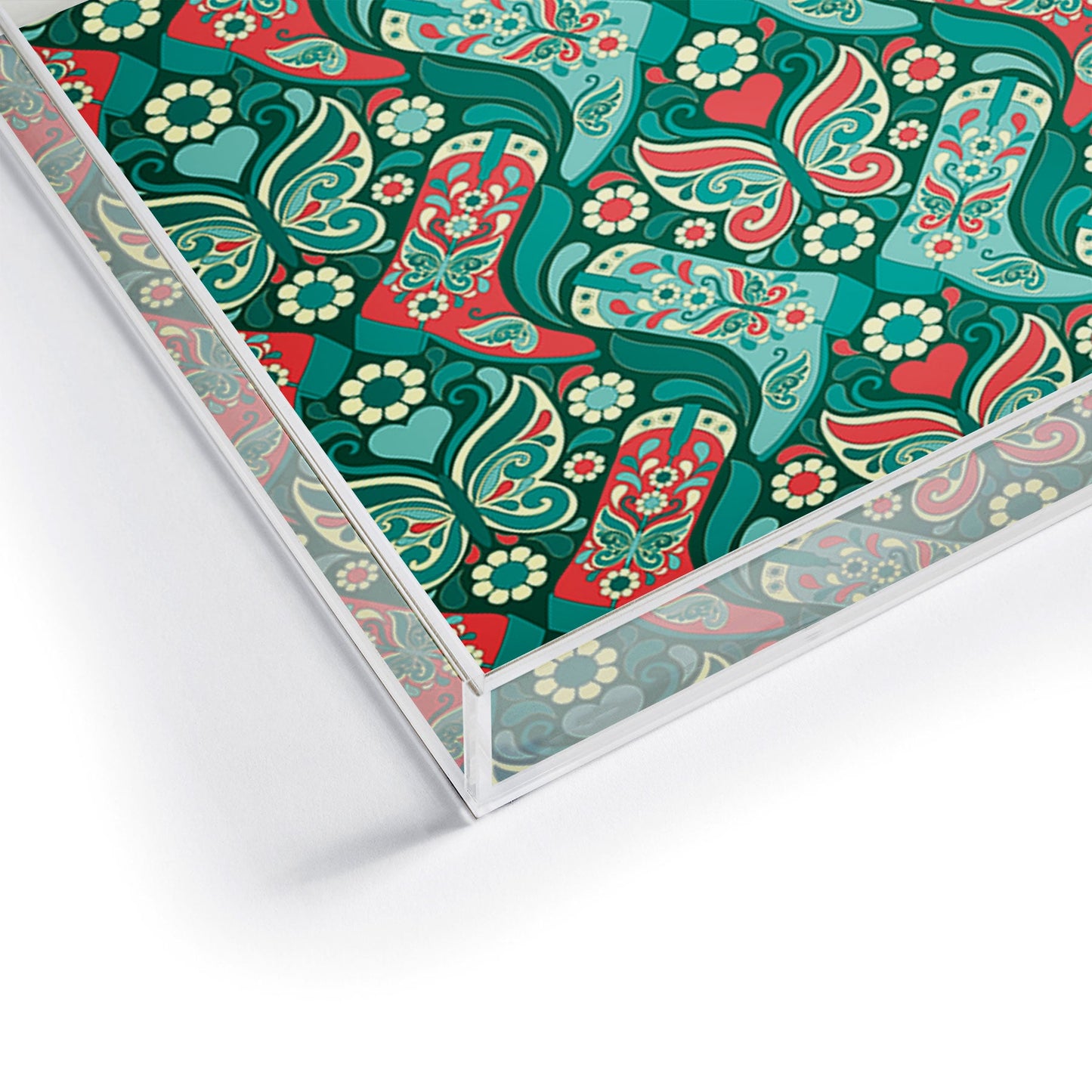 Jenean Morrison Boots and Butterflies Blue Acrylic Tray